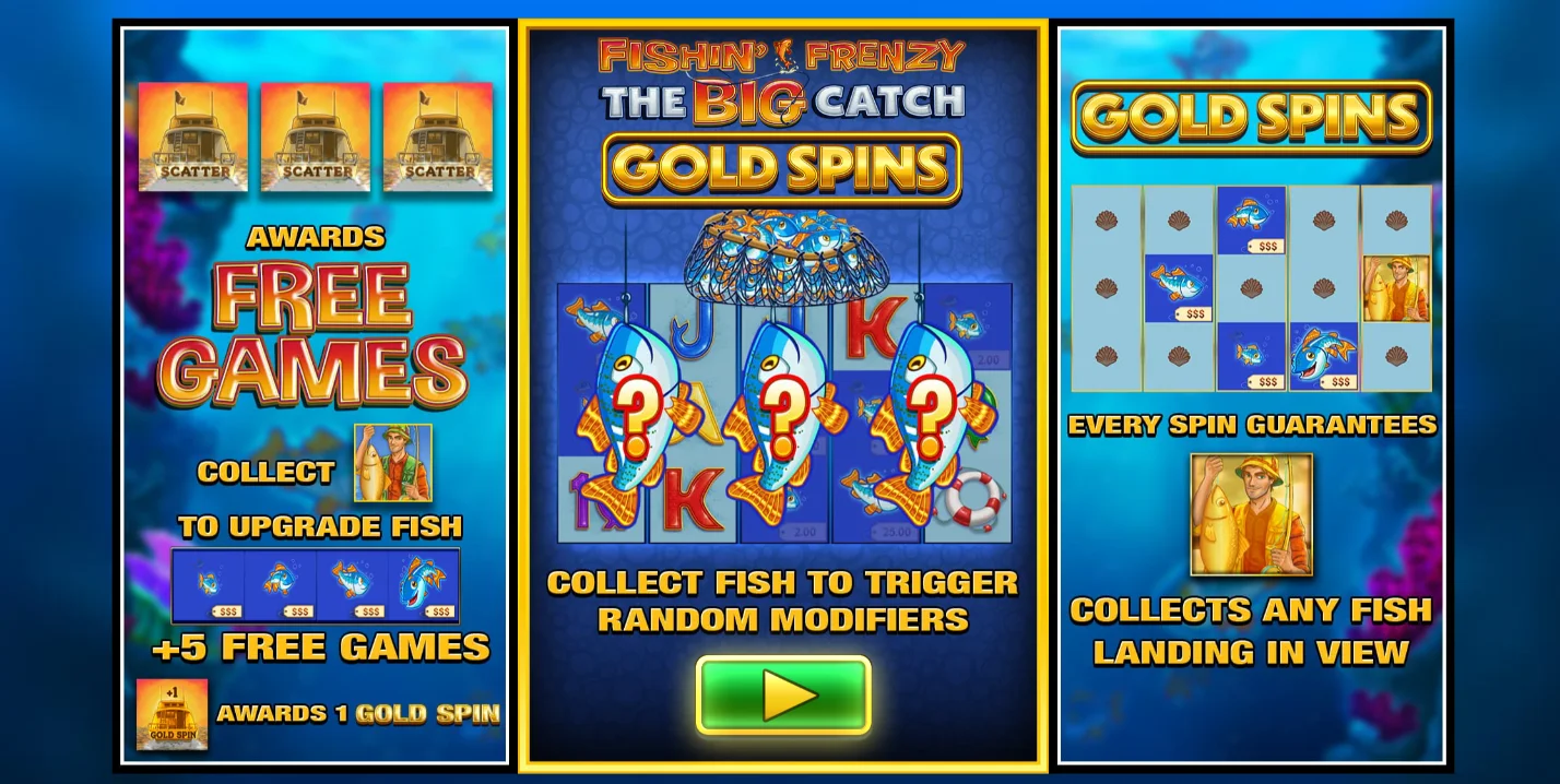Fishin' Frenzy The Big Catch Gold Spins slot gameplay screenshot